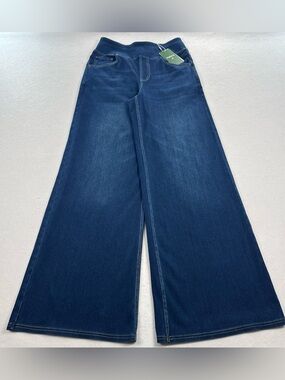 Halara Jeans Womens Small Blue Flex Denim Wide Leg PullOn Dark Wash Pants
